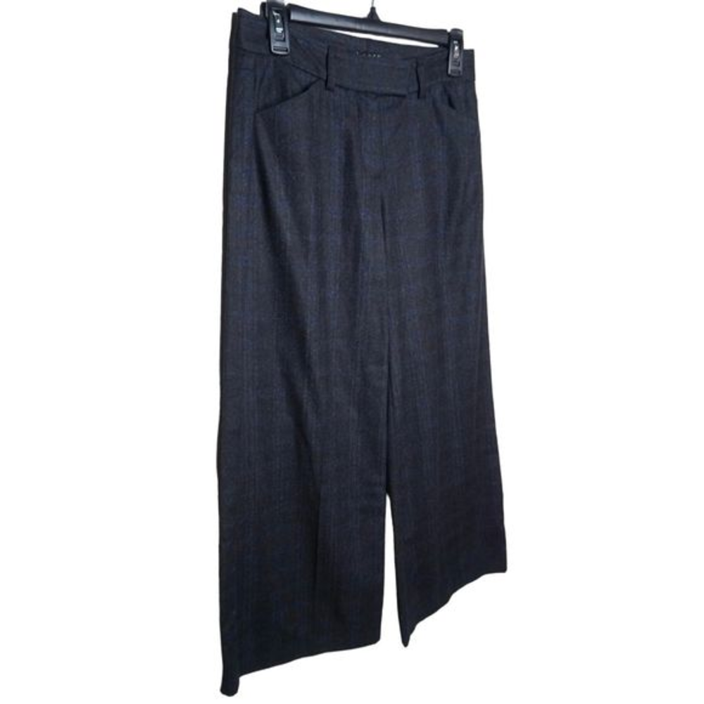 Theory Wool Gray Brim Plaid Wide Leg Pleated Dress Pants Size 2 Women's